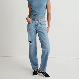 madewell high rise baggy straight leg jeans in heresford wash